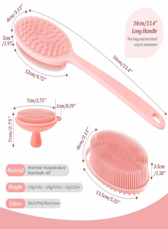 GEENOA Silicone Back & Body & Face Scrubber Set 3PCS, Gentle Exfoliating Back & Body Scrubber with Dual-Side Brush Head, Hygienic Silicone Loofahs with Soft Bristle and Non-Slip Handle(Pink-3PC) - Image 2